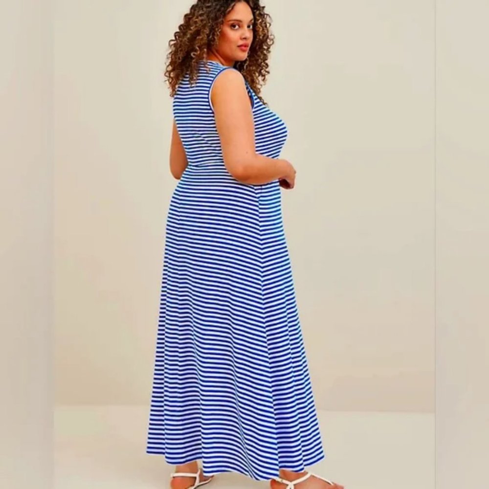 Torrid Button Front Blue White Striped Jersey Maxi